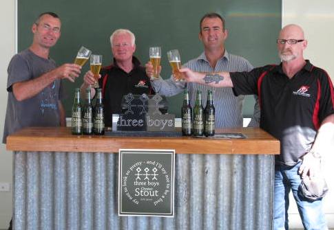 (L to R) Three Boys Brewery Owner Ralph Bungard enjoys a beer with Amalgamated Builders' Christchurch team members Greg Brown (construction manager), Peter Corkery (Canterbury Manager) and site foreman Tony Garcia.